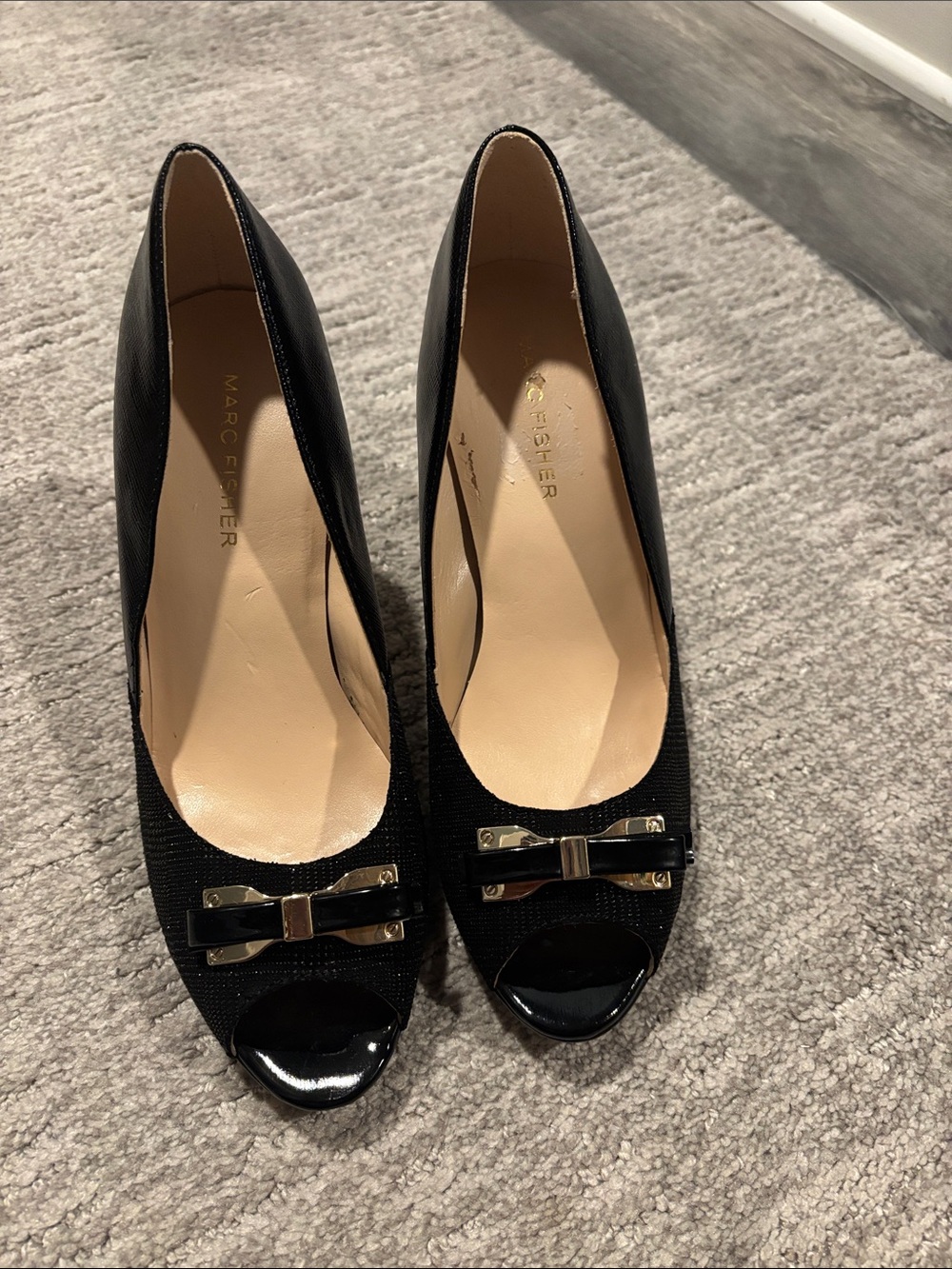 Marc Fisher Black Peep-Toe Pumps with Bow Accent size 7